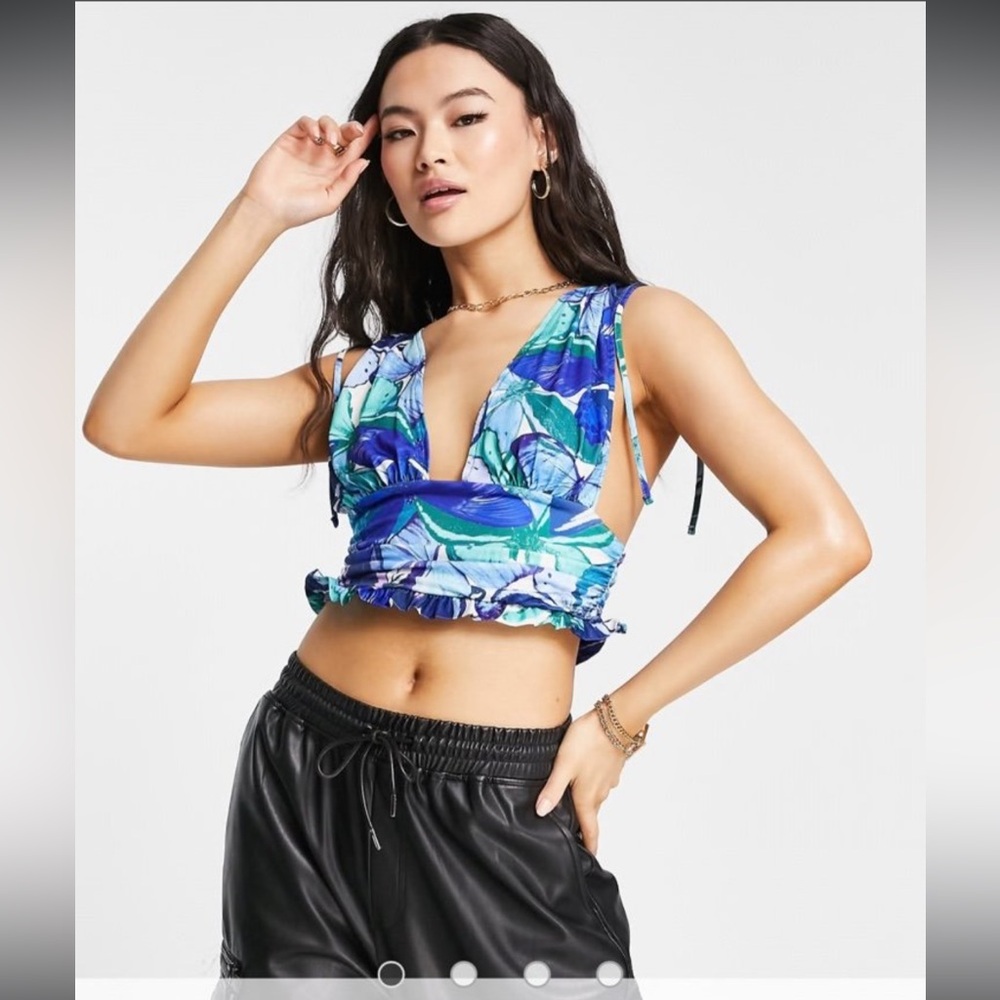 ASOS ASYOU plunge printed ruched waist top